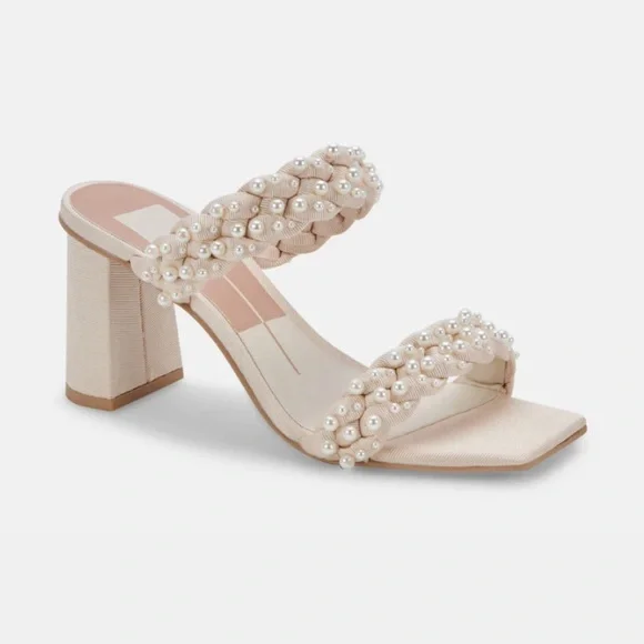 NEW DOLCE VITA womens paily pearl heeled sandals in vanilla pearl 8.5 block heel - Picture 1 of 7